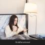 Brightech - Madison LED Floor Lamp with USB Charging Ports - Mid Century Modern Bedside Nighstand Table - End Table with Shelves for Living Room Sofas - White Shade