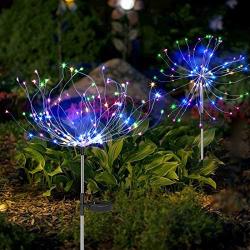 Solar Garden Lights Solar Stake Lights DIY Firework Lights Foldable Branches IP67 Waterproof LED Outdoor Home Decor Artificial Trees for Christmas Birthday Wedding Party (Multi-Colored)