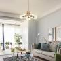 MOTINI 5-Light Sputnik Chandelier with Clear Glass 5LT Modern Pendant Geometric Light Rod Hanging Lighting Indoor 27''x 27''x11'', Brushed Brass