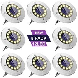 Solar Ground Lights, Upgraded 12 LED Waterproof Solar Disk Lights, In-Ground Solar Lights Outdoor for Patio Pathway Garden Lawn Yard Driveway Deck Walkway (8 Pack Yellow)