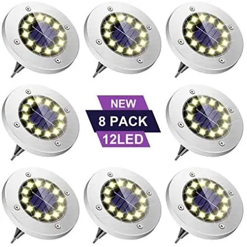 Solar Ground Lights, Upgraded 12 LED Waterproof Solar Disk Lights, In-Ground Solar Lights Outdoor for Patio Pathway Garden Lawn Yard Driveway Deck Walkway (8 Pack Yellow) Solar Ground Lights, Upgraded 12 LED Waterproof Solar Disk Lights, In-Ground Solar Lights Outdoor for Patio Pathway Garden Lawn Yard Driveway Deck Walkway (8 Pack Yellow)