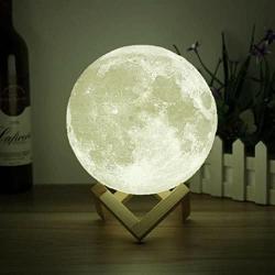 3D Space Light-3D Printing Stepless Dimmable Lamp Shade-Warm and White Touch Control Brightness with USB Charging Decor-Lunar Night Light with Wooden Mount-Moon Gifts