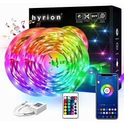 65.6ft hyrion Smart Led Strip Lights, 2 Rolls of 32.8ft RGB Color Changing Light Strips with Bluetooth Controller and 24 Keys Remote Sync to Music for Bedroom, Party