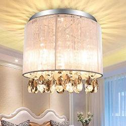 Depuley Crystal Chandelier Light Fixture, 3-Light Flush Mount Crystal Ceiling Light, 11 Mini Modern Drum Hanging Bedroom Chandeliers Lamp for Hallway, Living Room, Kitchen, Closet