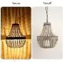 Newrays Wood Bead Chandelier Pendant Gray White Finishing Bohemian Boho Beachy Ceiling Lamp Light Fixtures( Antique White)