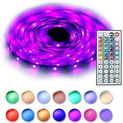 YIJUYX LED Strip Lights 16.4ft 5m, SMD 5050 RGB LED Light Strip with 44 Keys IR Remote Controller, Flexible Color Changing Light Strip for Home, Room, Bedroom, Kitchen Decoration, 12V Power Supply