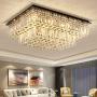 Moooni Modern Luxury Rectangular Crystal Chandelier Flush Mount Raindrop Ceiling Light Fixture for Dining Rooms Living Rooms Hotel Rectangle Chandeliers L35.4''x W 27.6''x H 14''