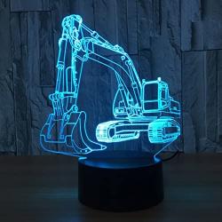 Novelty Excavator 3D Illusion Lamp Led Night Light with 7 Colors Flashing & Touch Switch USB Powered Bedroom Desk Lamp for Kids Gifts Home Decoration