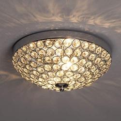 FERWVEW Modern 2 Lights 11.8'' Flush Mount Crystal Ceiling Light Fixtures, Chrome Elegant Sparkling Bowl Shape Chandeliers Ceiling Lamp for Bedroom Living Room Kitchen Hallway Dining Kids Room