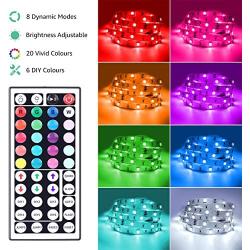 Lepro LED Strip Lights, 16.4ft RGB LED Strip Lights with 44 Keys IR Remote and 12V Power Supply, Flexible Color Changing 5050 150 LEDs Light Strips Kit for Bedroom, Home, Kitchen(16.4ft）