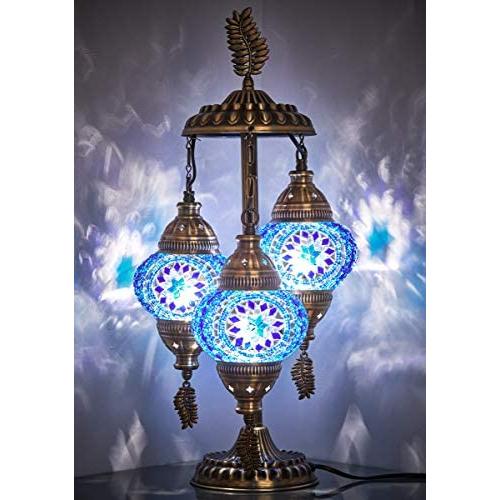 DEMMEX 2020 Stunning 3 Globe Turkish Moroccan Bohemian Table Desk Bedside Night Lamp Light Lampshade with North American Plug & Socket, 21 Inches (Blue Space) DEMMEX 2020 Stunning 3 Globe Turkish Moroccan Bohemian Table Desk Bedside Night Lamp Light Lampshade with North American Plug & Socket, 21 Inches (Blue Space)