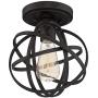 Atom Rustic Industrial Ceiling Light Semi Flush Mount Fixture LED Antique Edison Open Cage Black 8'' Wide for Bedroom Kitchen Living Room Hallway Bathroom - Franklin Iron Works