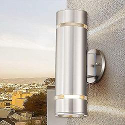 Cerdeco Aureole-Series Modern Porch Light [ UL-Listed ] Stainless Steel Satin Nickel Finished Outdoor Wall Lamp Weather-Proof Cylinder Wall Sconce Suitable for Garden & Patio