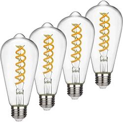 EMITTING ST19(ST58) 6W Vintage Edison LED Bulb, Soft White 2700K, Antique Flexible Spiral LED Filament Light Bulb, Dimmable 600lm, 6W Equivalent to 60W, E26 Base, Clear Glass(ST58-6W- 2700K-4 Pack)