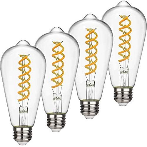 EMITTING ST19(ST58) 6W Vintage Edison LED Bulb, Soft White 2700K, Antique Flexible Spiral LED Filament Light Bulb, Dimmable 600lm, 6W Equivalent to 60W, E26 Base, Clear Glass(ST58-6W- 2700K-4 Pack)