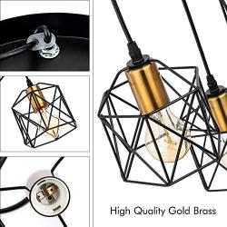 WADSN 3-Light Industrial Rustic Vintage Farmhouse Metal Caged Pendant Light,Adjustable Modern Ceiling Pendant Light Fixture,Gold Black Antique Hanging Lighting for Kitchen Island Dining Room Bar