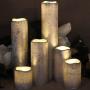 LED Lytes Flameless Timer LED Candles Slim Set of 6, 2'' Wide and 2''- 9'' Tall, Silver Coated Wax and Flickering Warm White Flame for Home and Wedding Decor