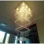 Square Base Spiral Staircase Light Large High Ceiling Light Fixture 12-Lights Raindrop Crystal Chandeliers Modern Living Room Lighting for Hallway Foyer Hall