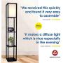 Floor Lamp with Shelves - Room Light by Lightaccents - Corner Storage Standing Bookshelf Lamp - Bedroom Light with Wooden Storage Shelves and White Cotton Linen Shade (Black)