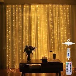 Honche Led Curtain String Lights USB with Remote for Bedroom Wedding (Warm White)