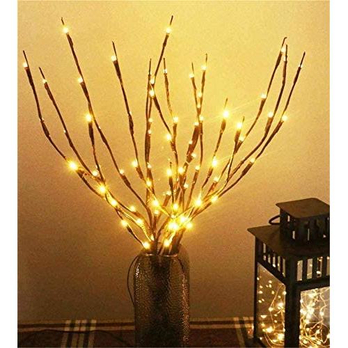 AMARS 3 Pack Lighted Branches with Timer Battery Powered 8 Modes Decorative LED Twig Branch Lights Home Decoration for Living Room Floor Vase Christmas (29inch, 60leds, Auto 6H ON/18H Off, Warm White)