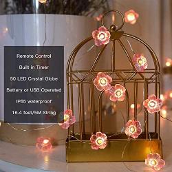 Flower String Lights, Remote Cherry Blossom String Lights ,16.4ft 50 LEDs USB or Battery Operated Fun Room Fairy Lights for All Weather, Wedding, Dorm, Girls Bedroom, Baby Carriage Decoration