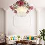 Tochange Romantic Rose Crystal Ceiling Light Lamp Pastoral Rustic Floral Flush Mount Ceiling Lamp for Living Room Bedroom Dining Room Ceiling Light Lighting Fixture,110-240V,E27