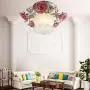 Tochange Romantic Rose Crystal Ceiling Light Lamp Pastoral Rustic Floral Flush Mount Ceiling Lamp for Living Room Bedroom Dining Room Ceiling Light Lighting Fixture,110-240V,E27