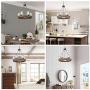 LNC Farmhouse Chandelier Wood Round Wagon Wheel 6-Light Fixture with Seeded Glass Shades for Dining & Living Room, Bedroom, Kitchen and Foyer, Brown