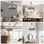 LNC Farmhouse Chandelier Wood Round Wagon Wheel 6-Light Fixture with Seeded Glass Shades for Dining & Living Room, Bedroom, Kitchen and Foyer, Brown