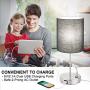 Touch Control Table Lamp, 3 Way Dimmable Bedside Desk Lamp with 2 Fast USB Charging Ports AC Outlet, Black Fabric Shade Modern Nightstand Lamp for Bedroom Living Room, 60W LED Bulb Included (Silver)