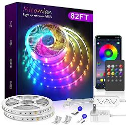 82Ft/25m LED Strip Lights，Micomlan Music Sync Color Changing RGB LED Strip Built-in Mic, Bluetooth APP Controlled LED Lights Rope Lights, 5050 RGB LED Light Strip(APP+Remote+Mic+Music )