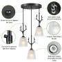 Vintage 3-Light Pendant Lighting, Adjustable Deer Head Hanging Lights with Glass Shade, Farmhouse Kitchen Island Ceiling Light Fixture for Dining Room Living Room Attic Cafe Bar, Black Metal Fixture
