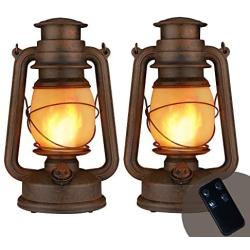 Dancing Flame Led Vintage Lantern, Outdoor Hanging Plastic Lantern Battery Operated with Remote Control Two Modes Led Night Lights for Garden Patio Deck Yard Path 2 Pack, Copper