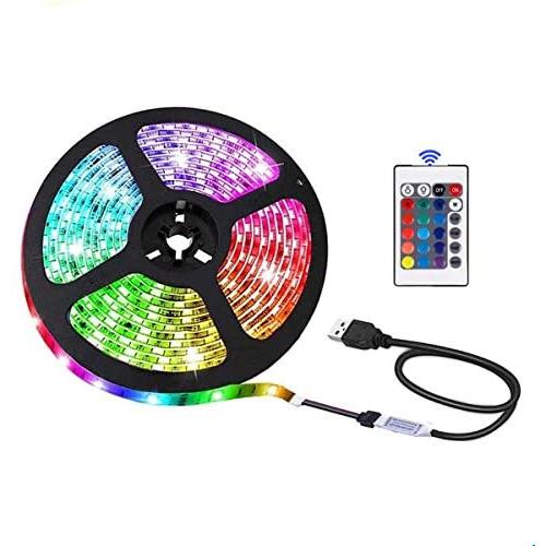 USB LED Strip Lights with 24Keys Remote Control,6.56FT/2M, 5050 RGB,DIY Indoor/Outdoor. (2M/6.56ft)