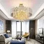 RUNNUP Tiered Pendant Chandelier Contemporary Crystal 8 Lights Gold Ceiling Suspension Lamp for Dining Room Kitchen Living Room Bedroom 23.5'' Wide