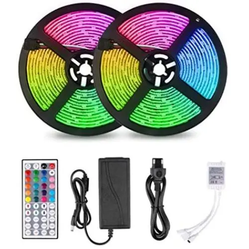 Tomshine LED Strip Lights 32.8ft Waterproof Light Strips with 44 Keys Remote Control 10m Color Changing 5050 RGB 300 LEDs 12V Flexible Tape Lights for Bedroom, Home, Kitchen Decoration (2 Pack)