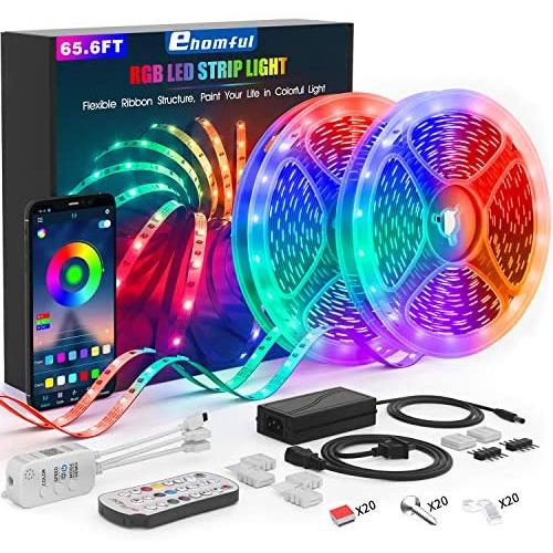 Led Strip Lights 65.6 Feet, ehomful Ultra Long App Control Led Light Strip with Remote,Led Lights for Bedroom,Music Color Changing for Room,Home and Kitchen