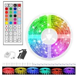 LED Strip Lights 36ft RGB Color Changing SMD 5050 396LEDs Flexible LED Tape Light Kit 36leds/m with 44 Key IR Remote Controller and 24V Power