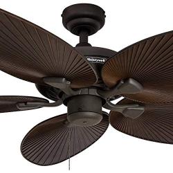 Honeywell Palm Island 52-Inch Tropical Ceiling Fan, Five Palm Leaf Blades, Indoor/Outdoor, Damp Rated, Bronze