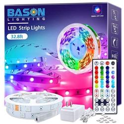 Led Strip Lights 32.8ft, Bason Led Lights for Bedroom with 44 Keys Remote and Power Supply, High Bright 300 LEDs Color Changing Light Strips Kit for Kitchen,Bar,Indoor,Party DIY Decoration.