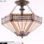 Tiffany Ceiling Fixture Lamp Semi Flush Mount Light W16H15 Inch Yellow Stained Glass Mission Hexagon Shade S011 WERFACTORY Lover Living Room Bedroom Study Office Coffee Island Bar Hallway Dining Room