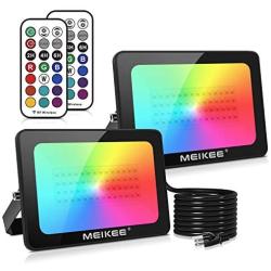 MEIKEE 2 Pack 60W Color LED Flood Lights, RGB LED Flood Light, Outdoor Indoor Color Changing Floodlight with Remote Control, IP66 Waterproof Dimmable Wall Washer Light for Party Stage Garden Landscape