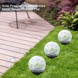 Solar Garden Ball Lights, Crack Glass Ball Solar Globe Lights, Solar Ground Light Outdoor Decorative, 35 LED Solar Pathway Lights Outdoor Garden Decor, Warm White LED Lights Ball, Waterproof, 1 Globe