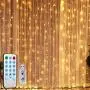 AMIR Upgraded Window Curtain String Lights, Sound Activated Function Can Sync with Any Voice, 9.8 FT 300 LED USB Powered Room Decor Lights, Wedding Party Birthday Christmas Halloween Decorations