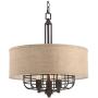Tremont Rust Cage Pendant Chandelier 20'' Wide Industrial Rustic Tan Burlap Drum Shade 3-Light Fixture for Dining Room House Foyer Kitchen Island Entryway Bedroom Living Room - Franklin Iron Works