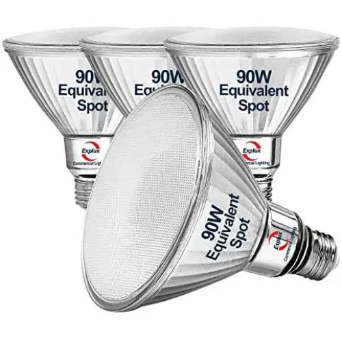 Explux 90W Equivalent Classic Full Glass LED PAR38 Spotlight Bulbs, 30° Spot Beam, 5000K 4-Pack, Dimmable, Outdoor Weatherproof, Daylight