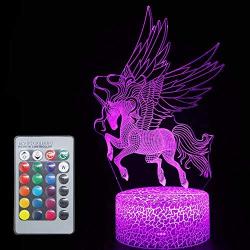 Unicorn Sleep Light Gifts Optical Illusion 3D LED Desk Table Lamp Toys Remote Control Wall Night Lights for Babe Girls Teen Adults Holiday Festvial Giftideas Home House Decorations(Unicorn M(Remote))