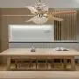 Chandelier Crystal Ceiling Fan Light with Remote Control, 2-Layer 52-Inch 5 Wood Blade Leaves Adjustable Light and Speed Fandaliers Ceiling Fan Light for Living Room/Bedroom, Gold