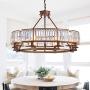 NOXARTE Round Crystal Chandelier Vintage LED Dimmable Hanging Ceiling Light with Adjustable Chain for Dining Room Bedroom Farmhouse Brown